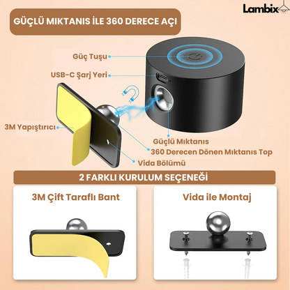 360 Derece Şarjlı Duvar Lambası