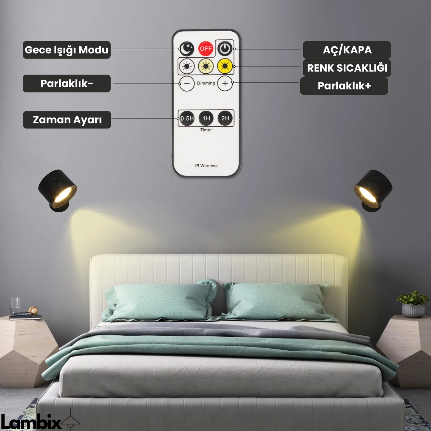 360 Derece Şarjlı Duvar Lambası